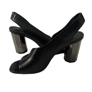 Donald Pliner Ella Mirrored Hexagon Heel Leather Slingback Black Womens Size 7.5